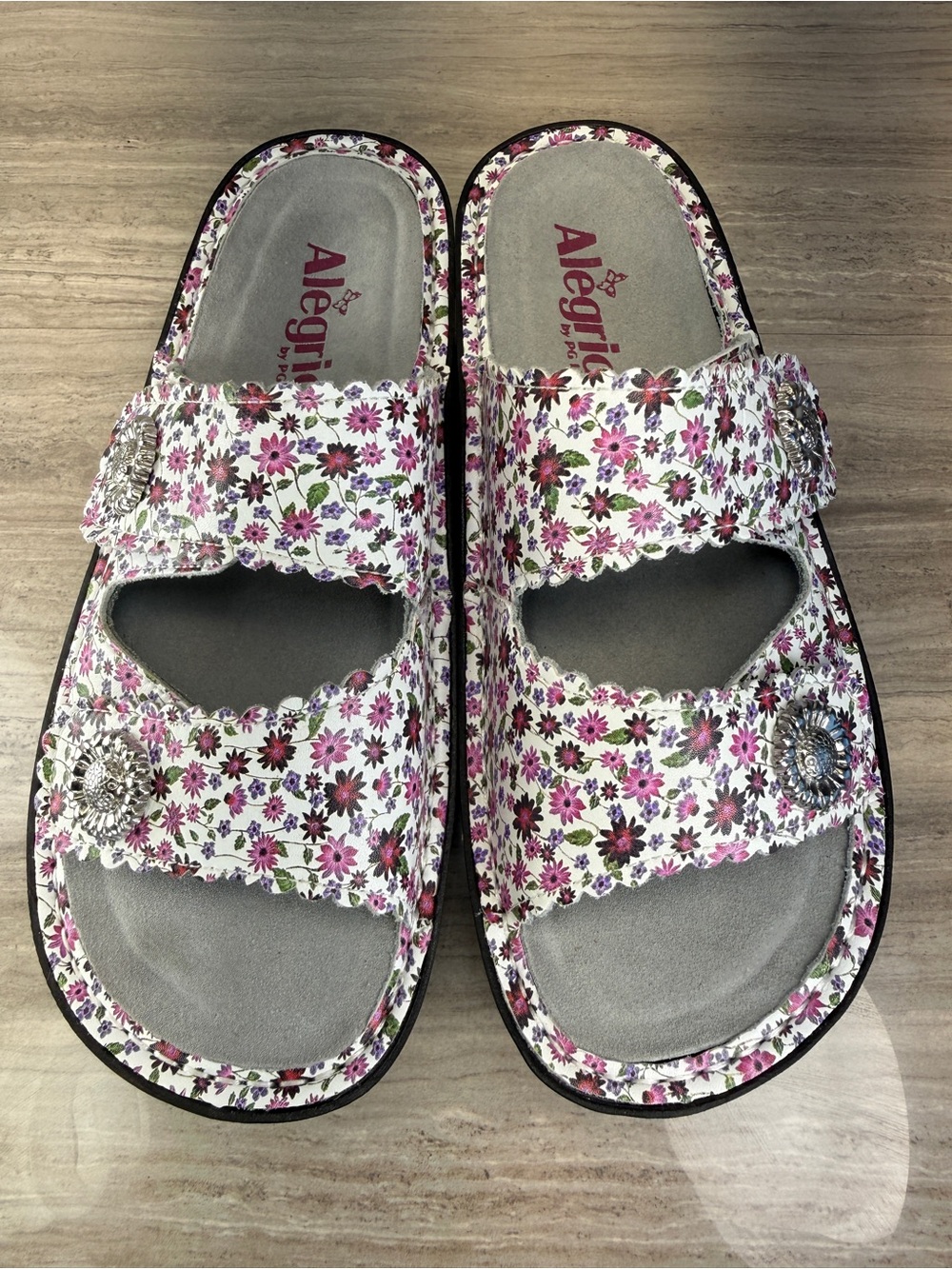 Alegria Slide Sandals SDR-7445X Floral Double-Strap Comfort Platform 37 EU White - Picture 4 of 8